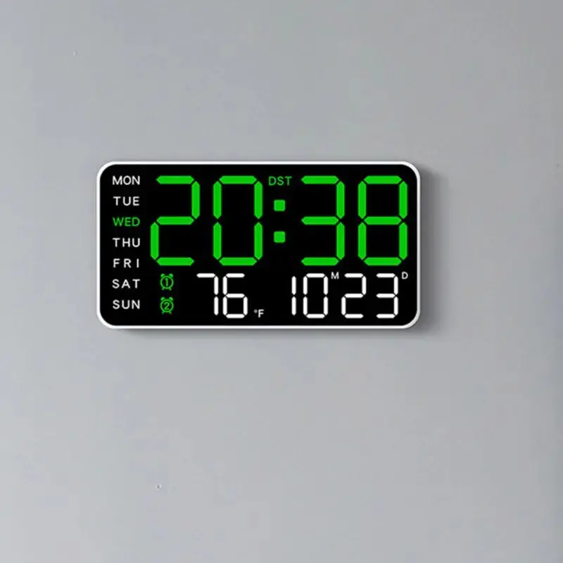 Voice Control Alarm Clock LED Digital Clocks Temp Date Week Display Wall Clock 12/24H DST Brightness Adjustment 2-Alarms Clocks