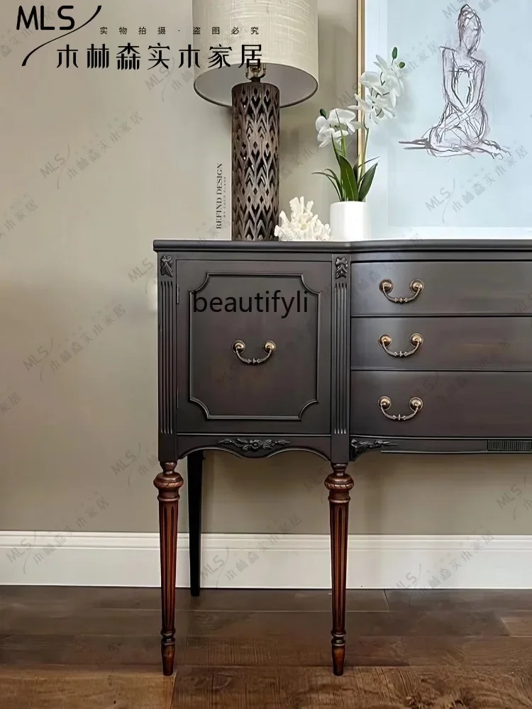 

smt03 Solid Wood Vintage Engraving Entrance Cabinet Living Room Decorative Locker American Sideboard Cabinet Hallway
