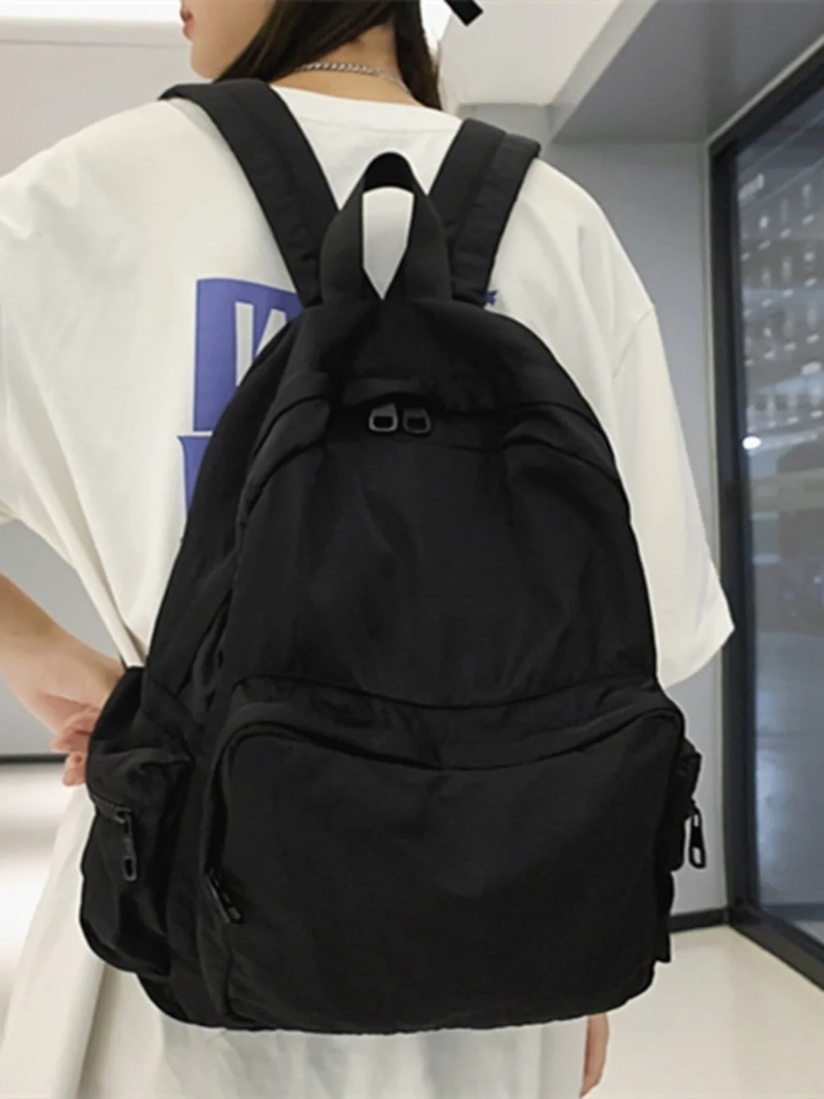 Casual Nylon Canvas Bapa Lightweight Simple Pure Color High School Student Double oulder Bag Korean Version Daily Use