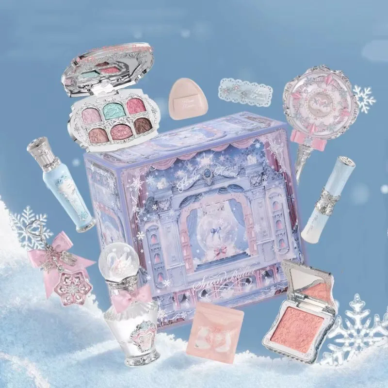 Flower Knows Snow Ballet Makeup Kit Box Setting Powder,Shimmer Eyeshadow Palette Long-Lasting Perfume Lipgloss Mirrors 12pcs Set