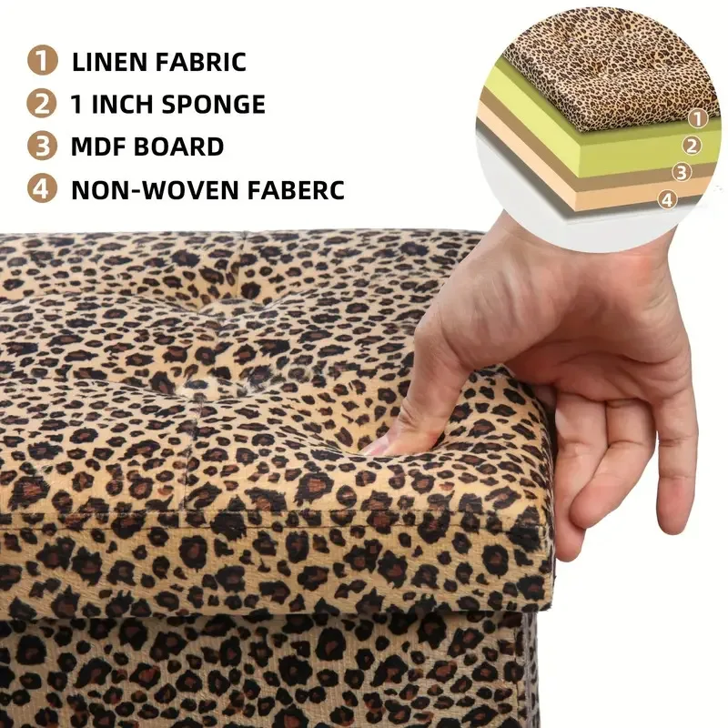 New leopard print flannel stool, can sit storage stool folding shoe changing stool