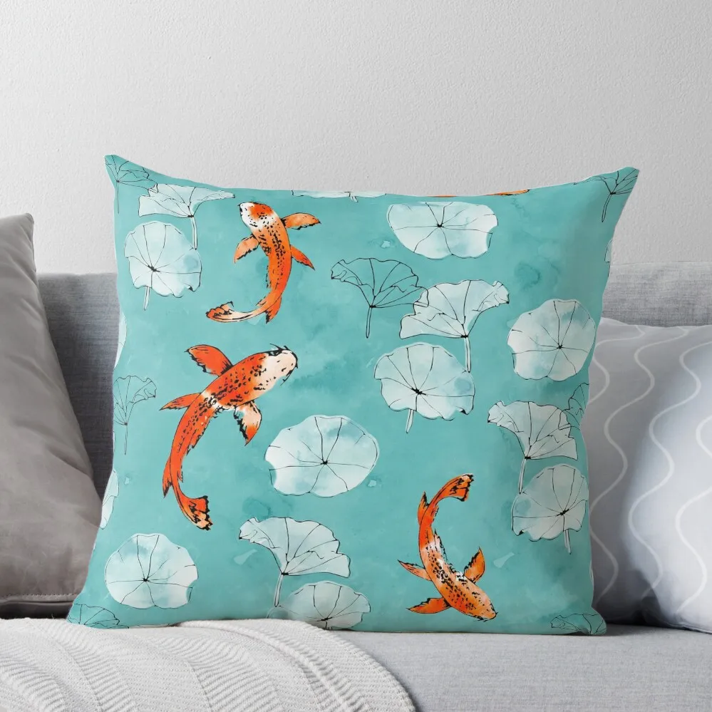 

Waterlily koi in turquoise Throw Pillow christmas pillowcases Embroidered Cushion Cover