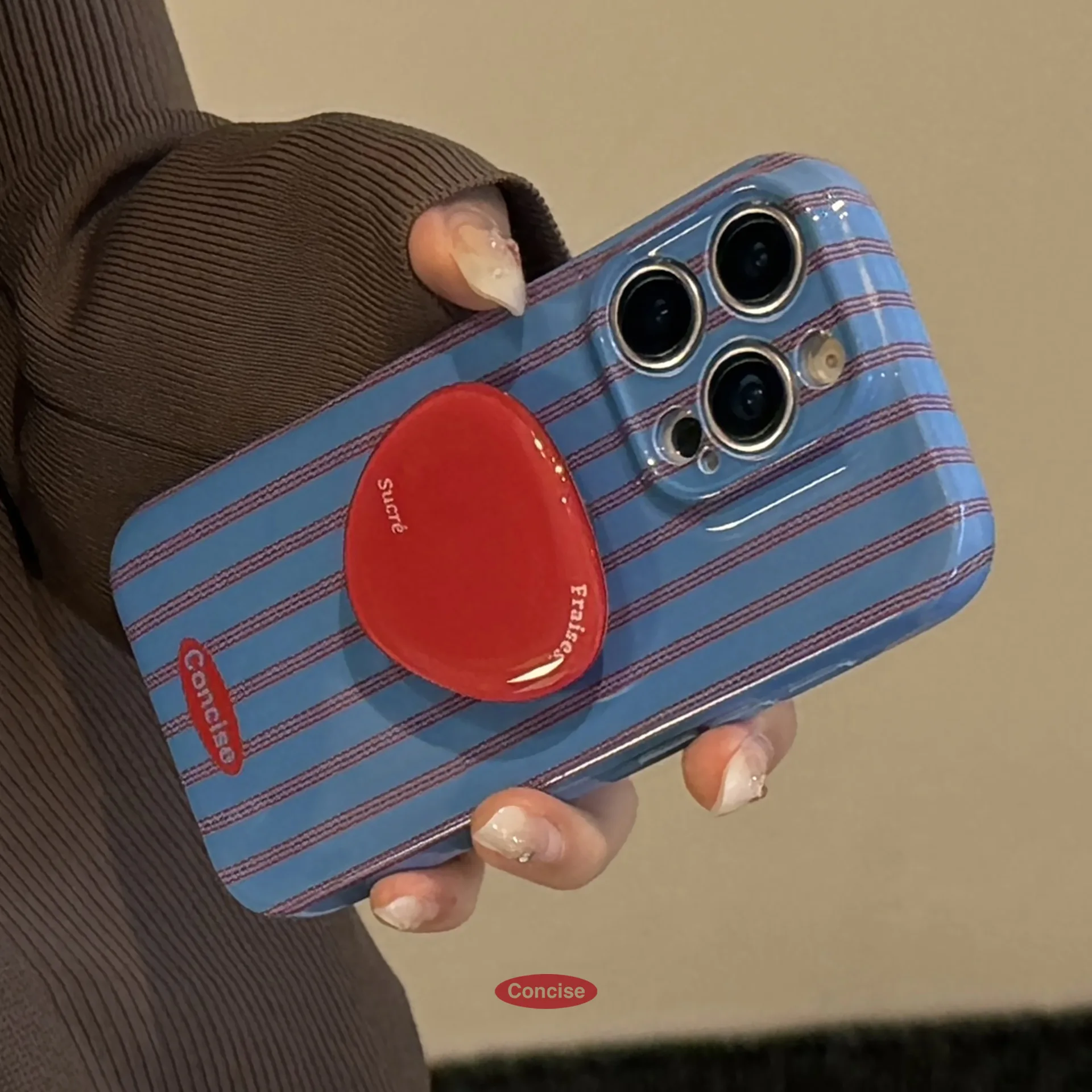 Red and blue stripes for iphone16 Apple 17 mobile phone case 18promax film retro bracket 14 all-inclusive 13