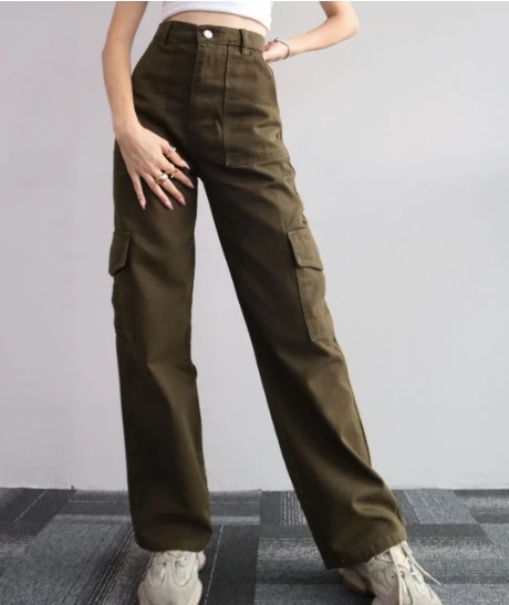 Pantalones y2k americanos para mujer, pantalones cargo de color sólido, moda de venta al por menor, pantalones informales holgados con bolsillo retro para ir al trabajo