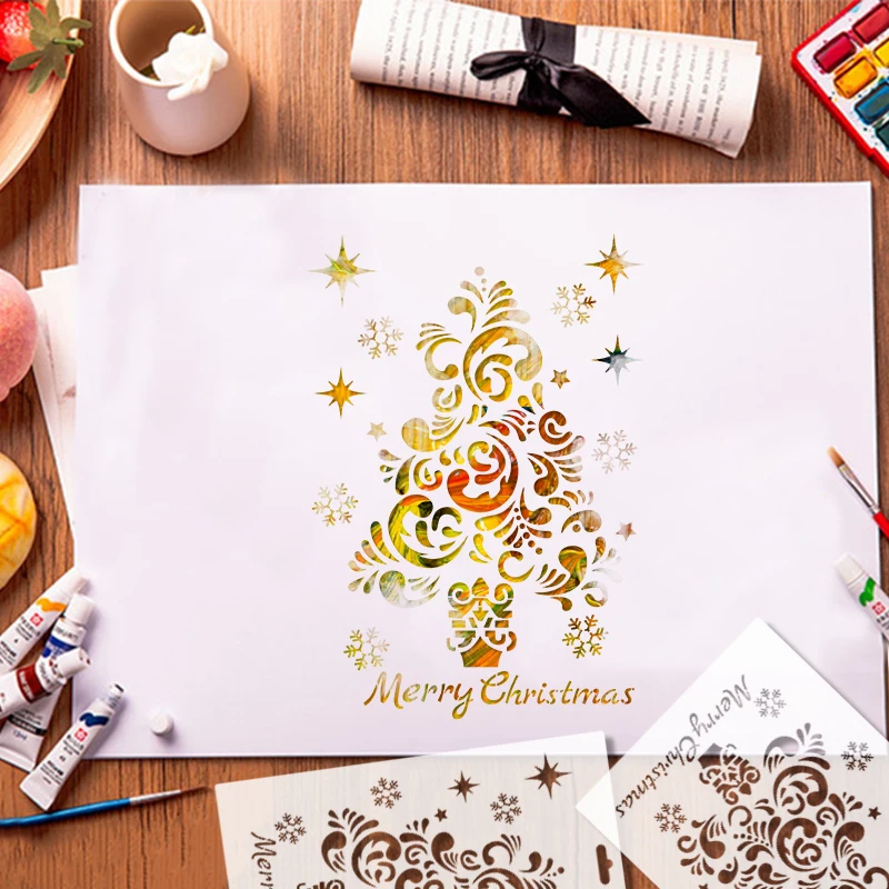 YOMDID 12 قطعة قوالب تزيين رسم عيد الميلاد DIY أنماط متعددة رذاذ اللوحة استنسل الديكور صنع الملحقات