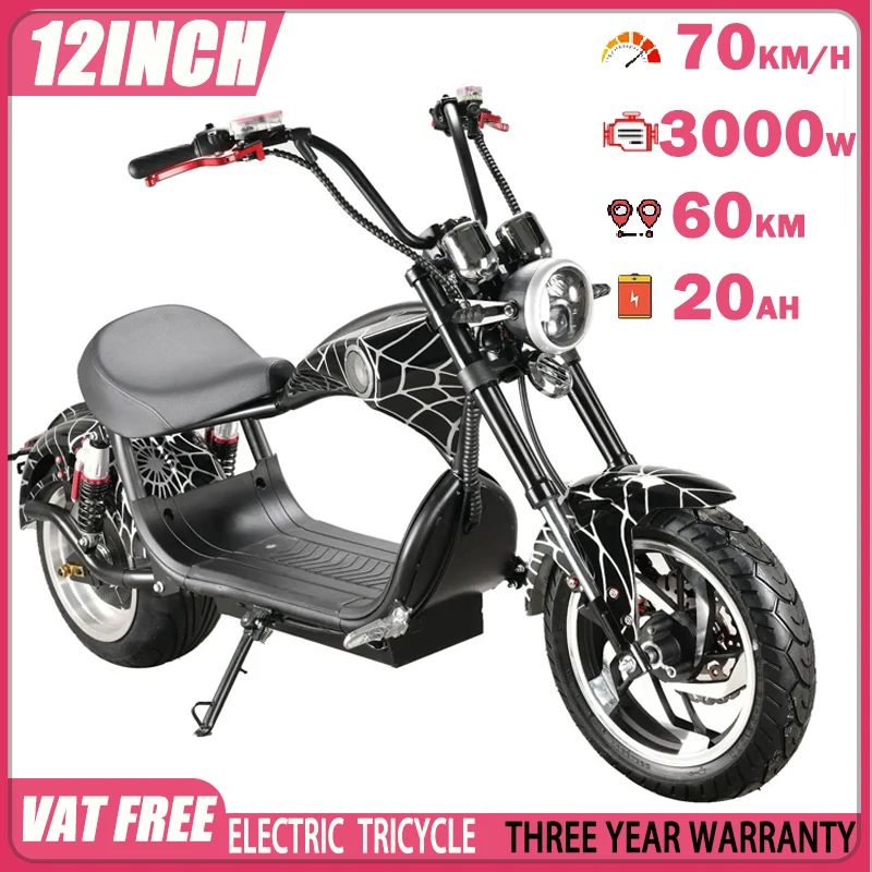 New Electric Tricycle City ​​Commuting Retro Leisure 3000W60V20AH Mountain Off-road Electric Scooter Any Color Can Be Customized