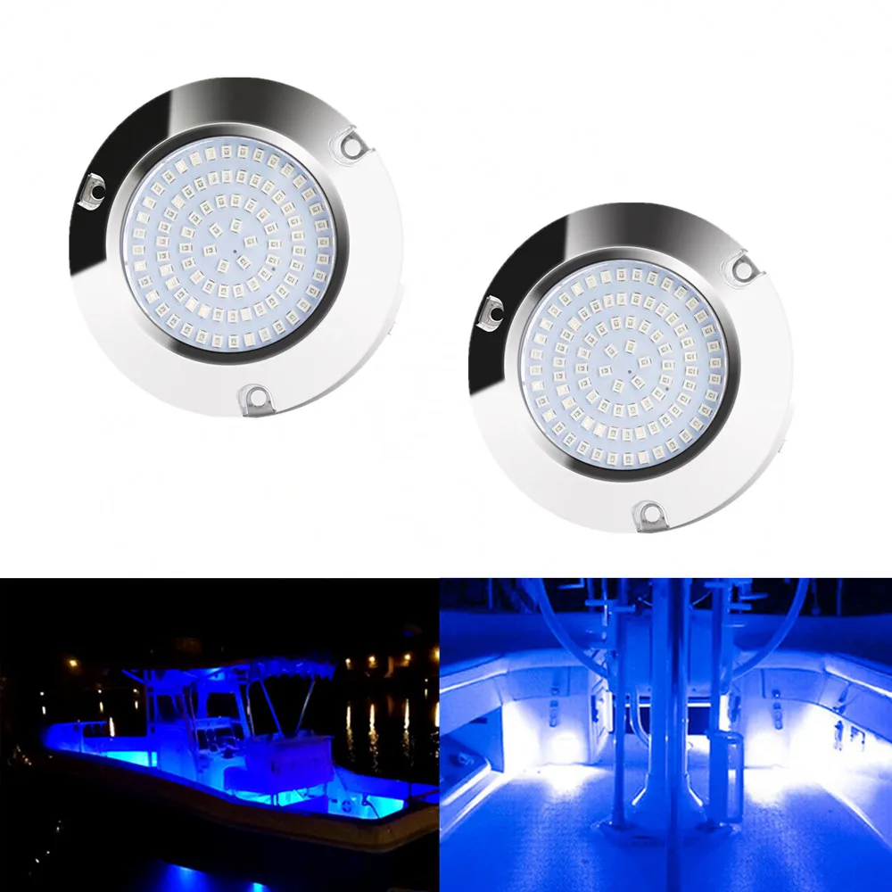 2PCS Blue Light Round Boat Stern Light Taillight 90 LED Yacht Light Marine Underwater Transom Lamp High quality Boat Lamp parts