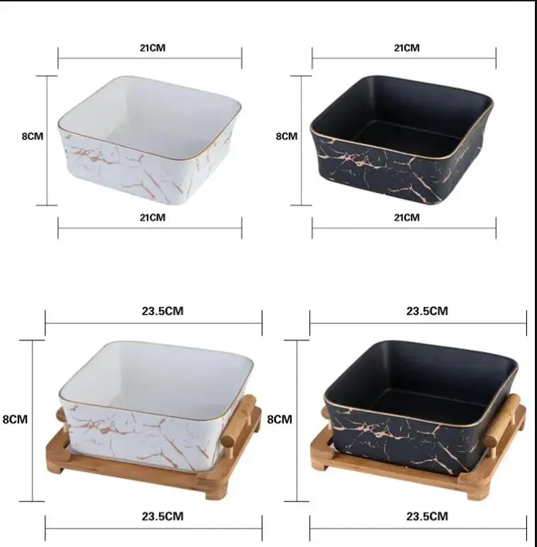 Northern European Marble Pattern Black/white Ceramics Square Fruit Salad Bowl Home Decoration Tableware Plate/snack Plate