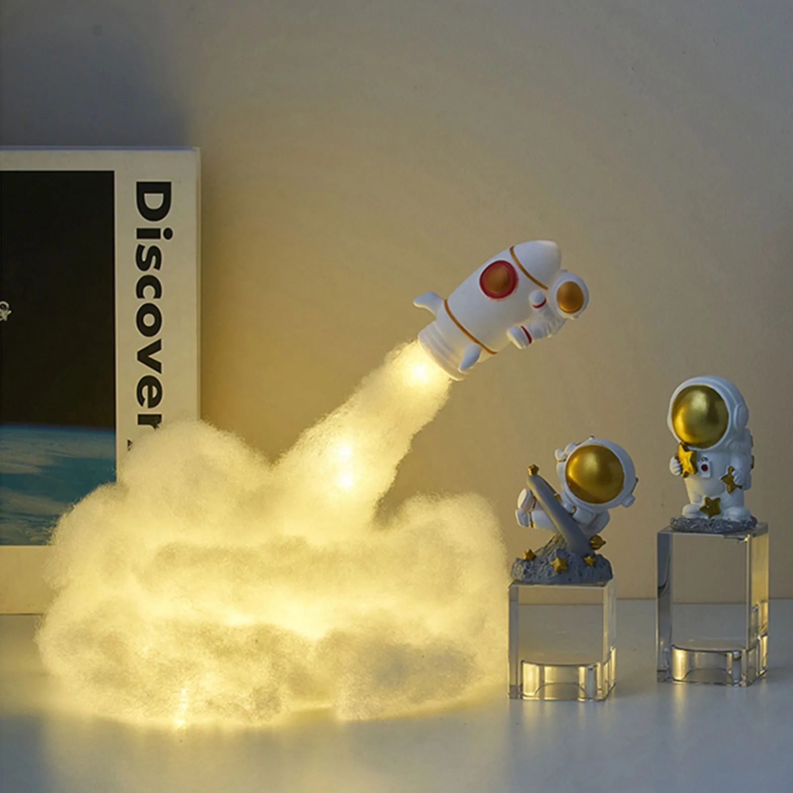 Kids Home Decoration 3D Printed Rocket Lamp LED Colorful Clouds Astronaut Lamp With USB Rechargeable Night Light Creative Gift