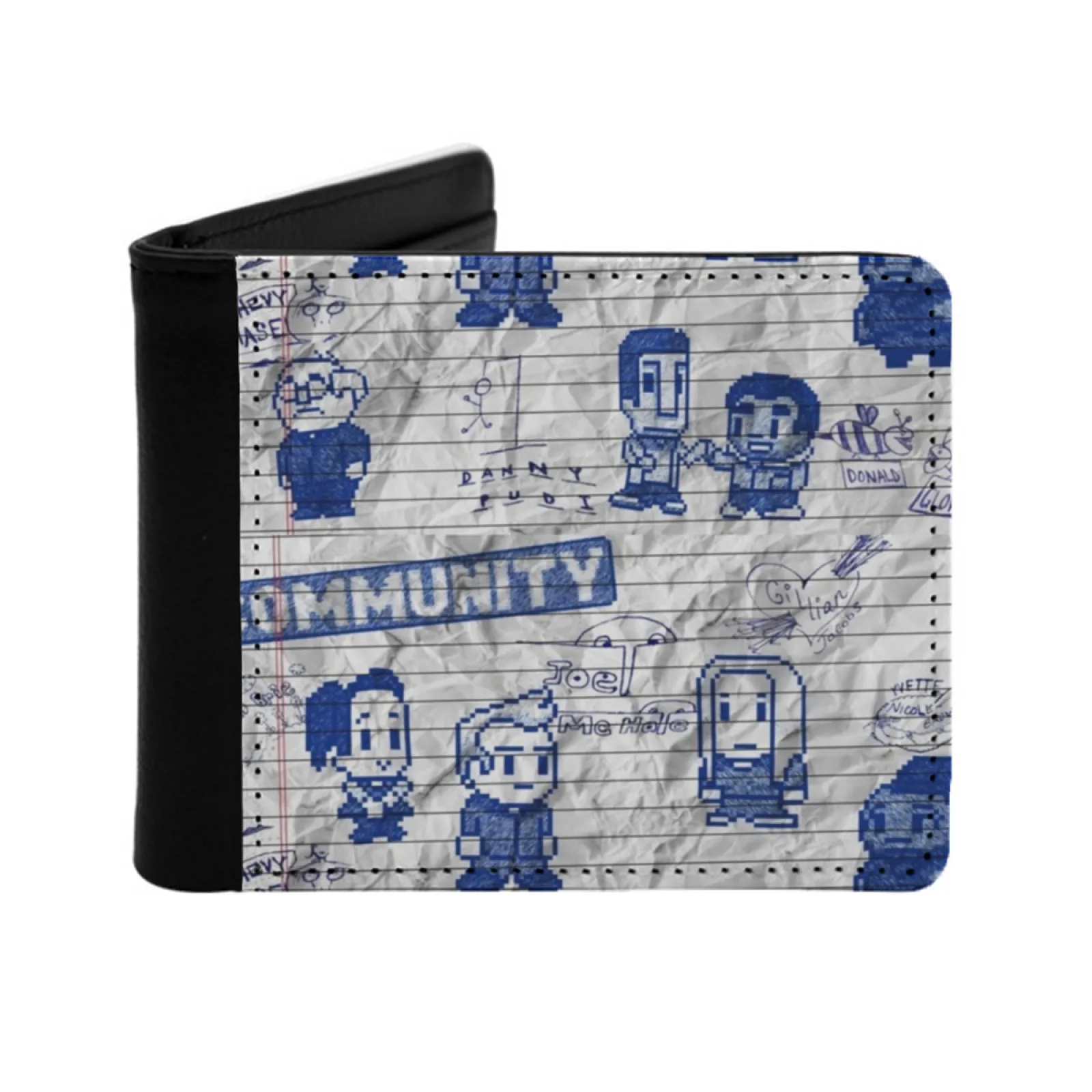 Community Doodles 8 Bit Style Personalized Wallet For Men And Women Pu Leather Short Pocket Purse Community Tv Jeff Abed Troy