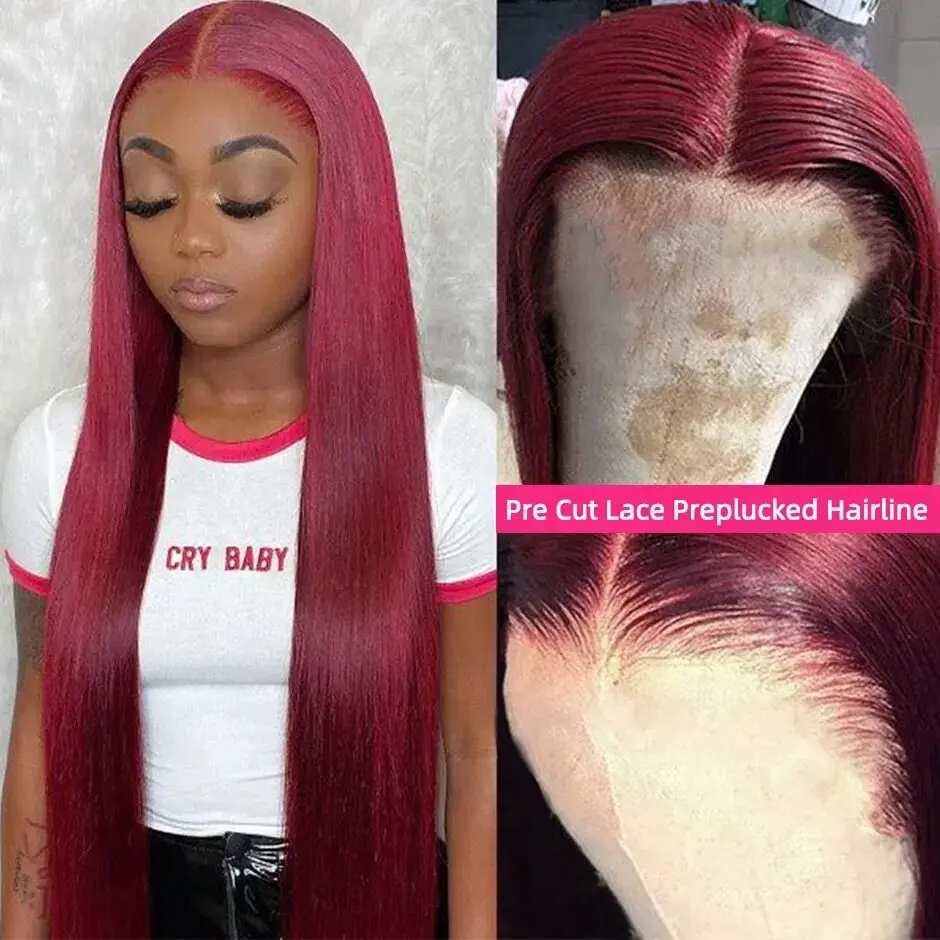 Glueless 99j Burgundy Straight Wigs ISEE Hair Wear And Go 6x4 HD Lace Frontal Wig Human Hair Pre Cut PrePlucked Closure Wigs