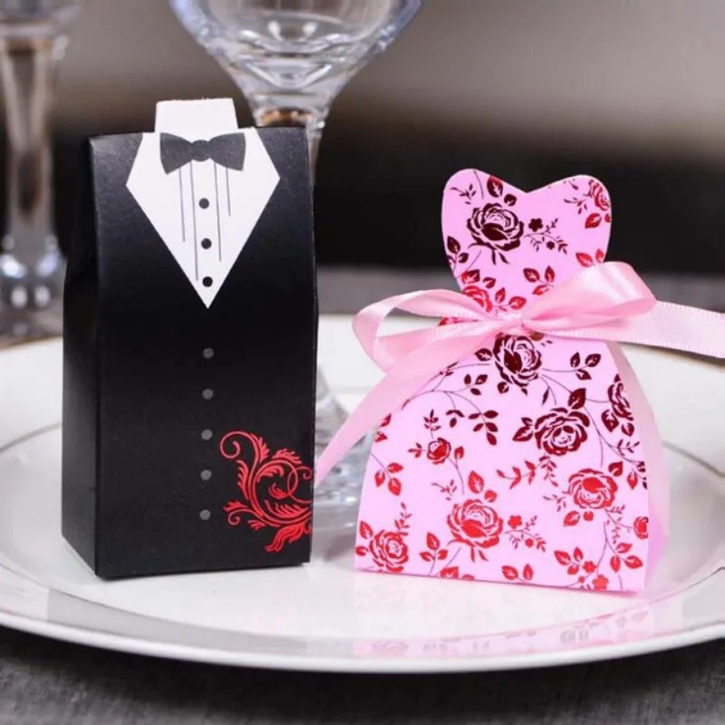 Braut und Bräutigam Hochzeit Pralinen schachtel, Geschenk-Gunst-Boxen, Hochzeit Bonbonniere, Event-Party-Zubehör mit Band, 50-100 Stück