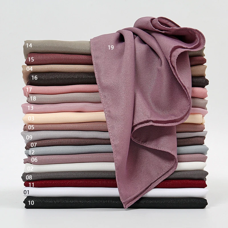 

Женский однотонный шифоновый шарф большого размера, серебряный хиджаб, женский шарф высокого качества, мусульманская повязка на голову, исламский тюрбан