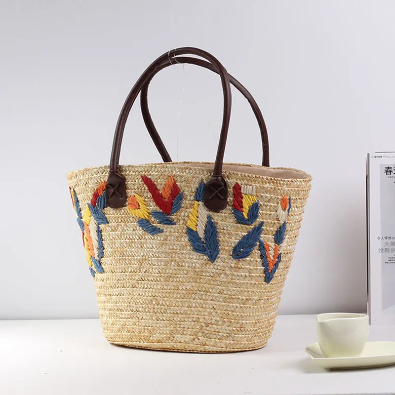 2024 New Fresh Embroidered Straw Woven Bag Casual Bag Woven Bag Shoulder Handbag