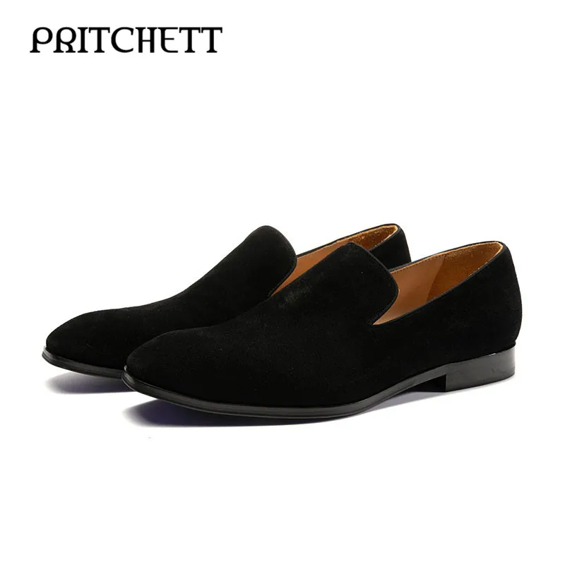 

Simple Black Suede Loafers Round Toe Square Root Slip On Shallow Mouth Casual Leather Shoes Comfortable Fashion Men's Shoes