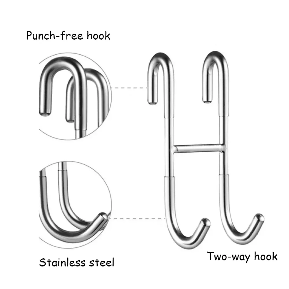 Shower Hook 304 Stainless Steel Glass Door Shower Hook Towel Rack Coat Hooks Kitchen Bathroom Frameless Drilling-Free Hooks