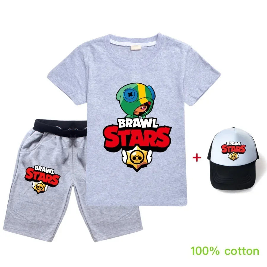 Conjunto de camisetas e shorts para impressão 3D infantil, roupas masculinas, roupas esportivas casuais, estrela dos desenhos animados, crianças, verão, novo, conjunto 3 peças, 2024