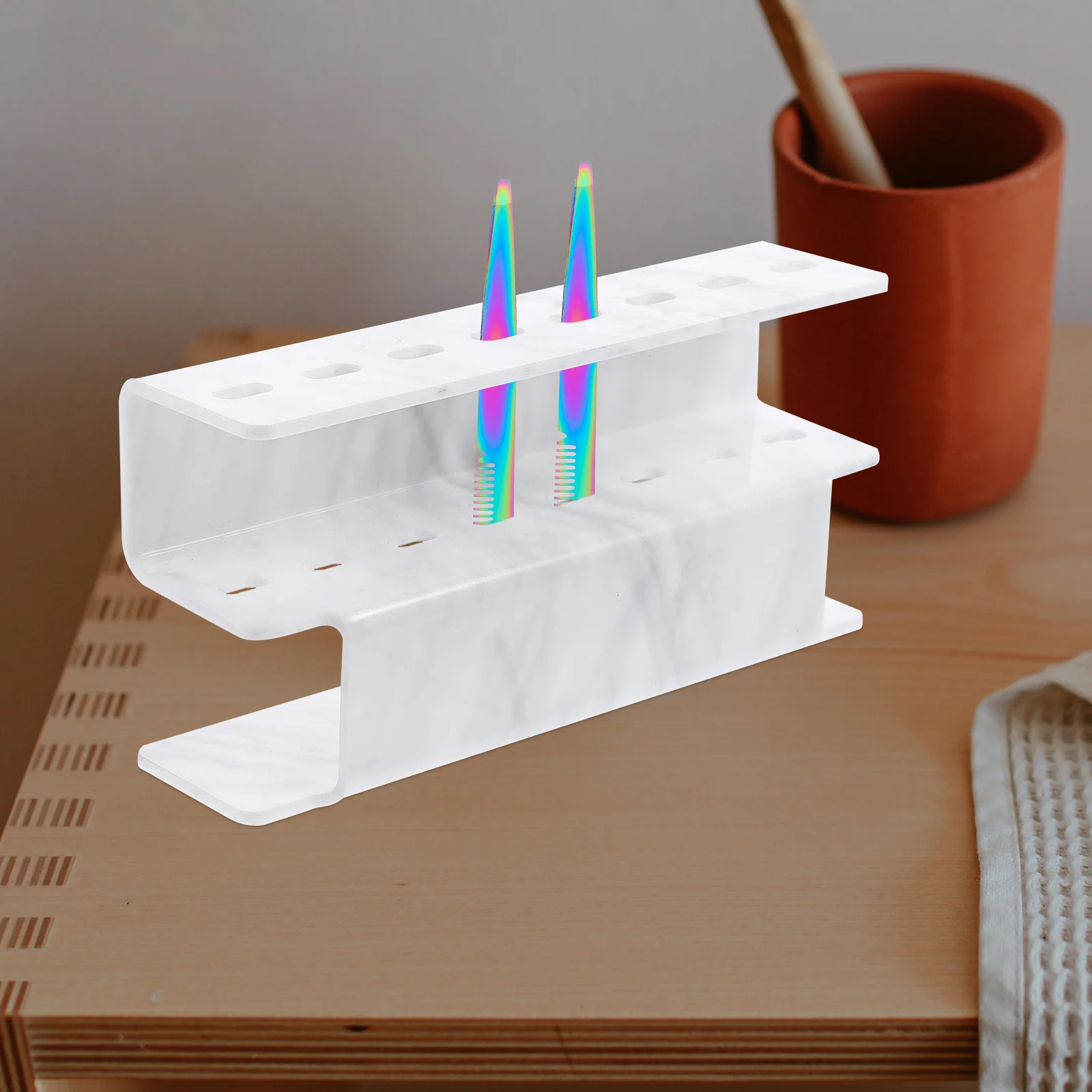 

8-Hole Acrylic Tweezers Holder Marble Design Storage Rack Eyelash Tweezers Stand Makeup Brush Organizer Display Stand