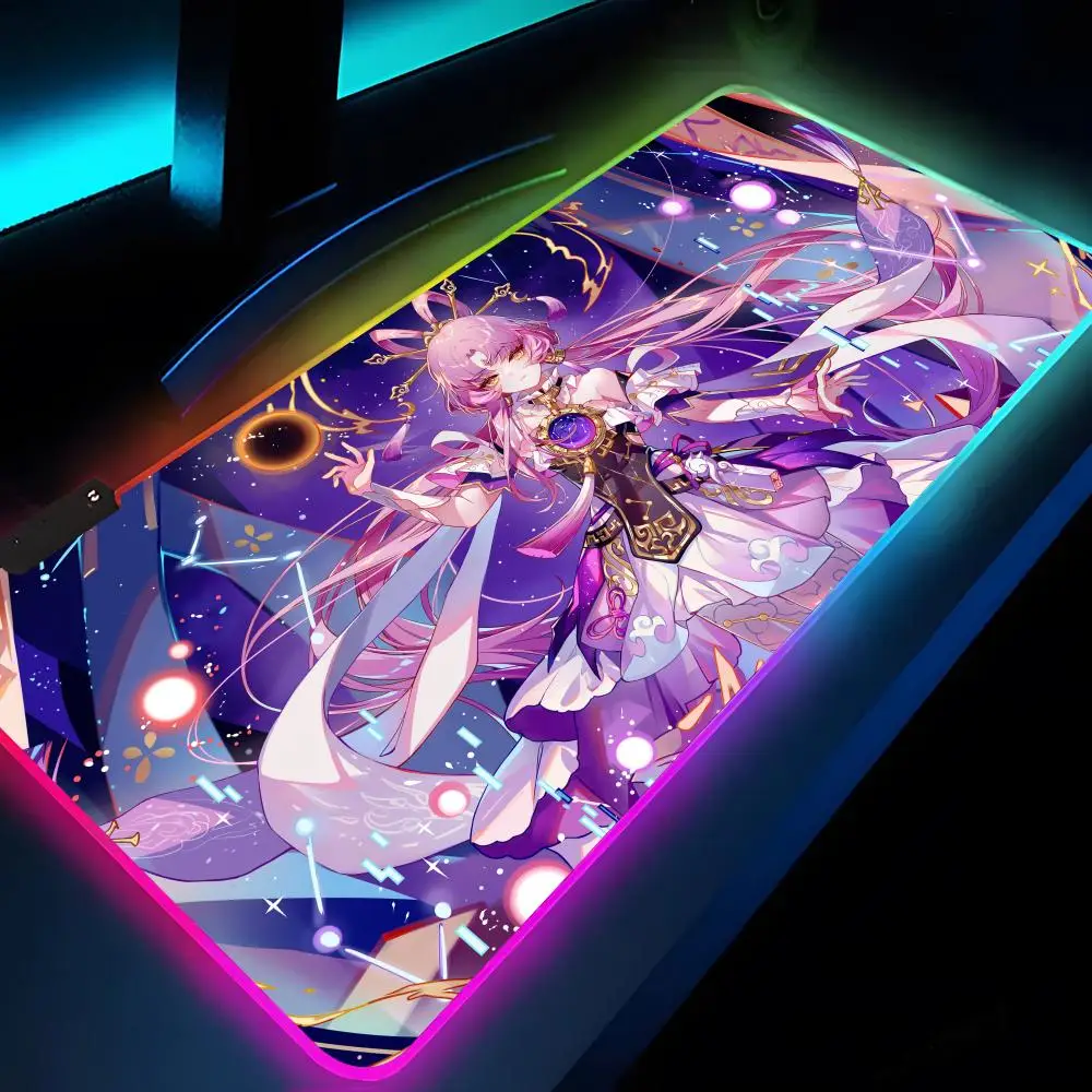 Honkai Star Rail Mouse Pad XXL RGB Gaming Mouse Pad HD Gamer Accessories Large LED Light MousePads PC Carpet With Backlit