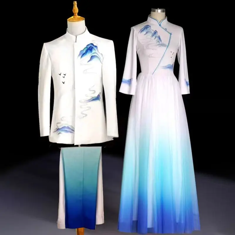 جديد الكبار جوقة أزياء مسرحية الرقص الكلاسيكي النمط الصيني فستان الشيفون المتدفق فستان رقص المشجعين الشعبي الجديد