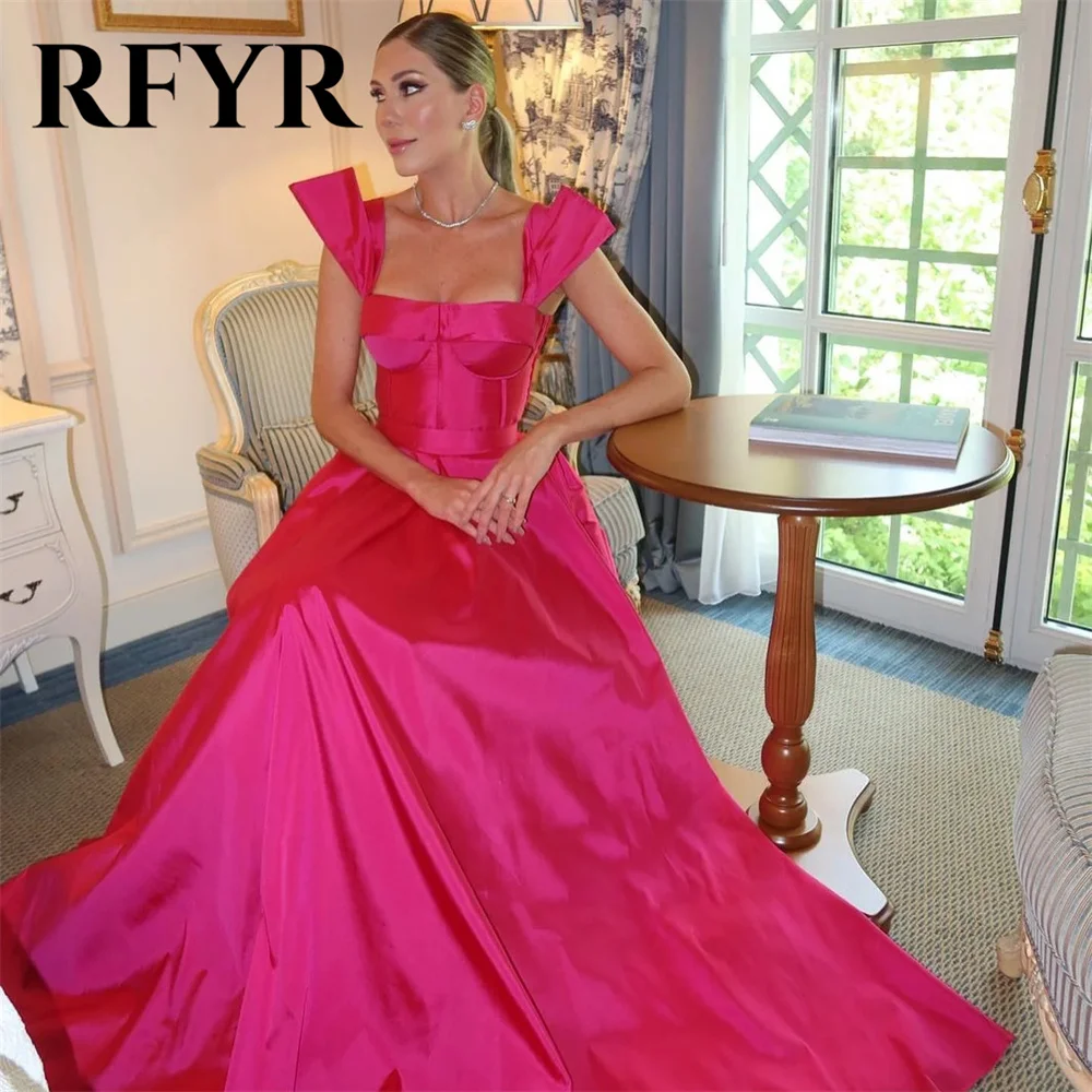 

RFYR Simple Satin Fuchsia Evening Dresses Straps Long Prom Gowns Formal Occasion Wedding Party Bridesmaid Dress Customized