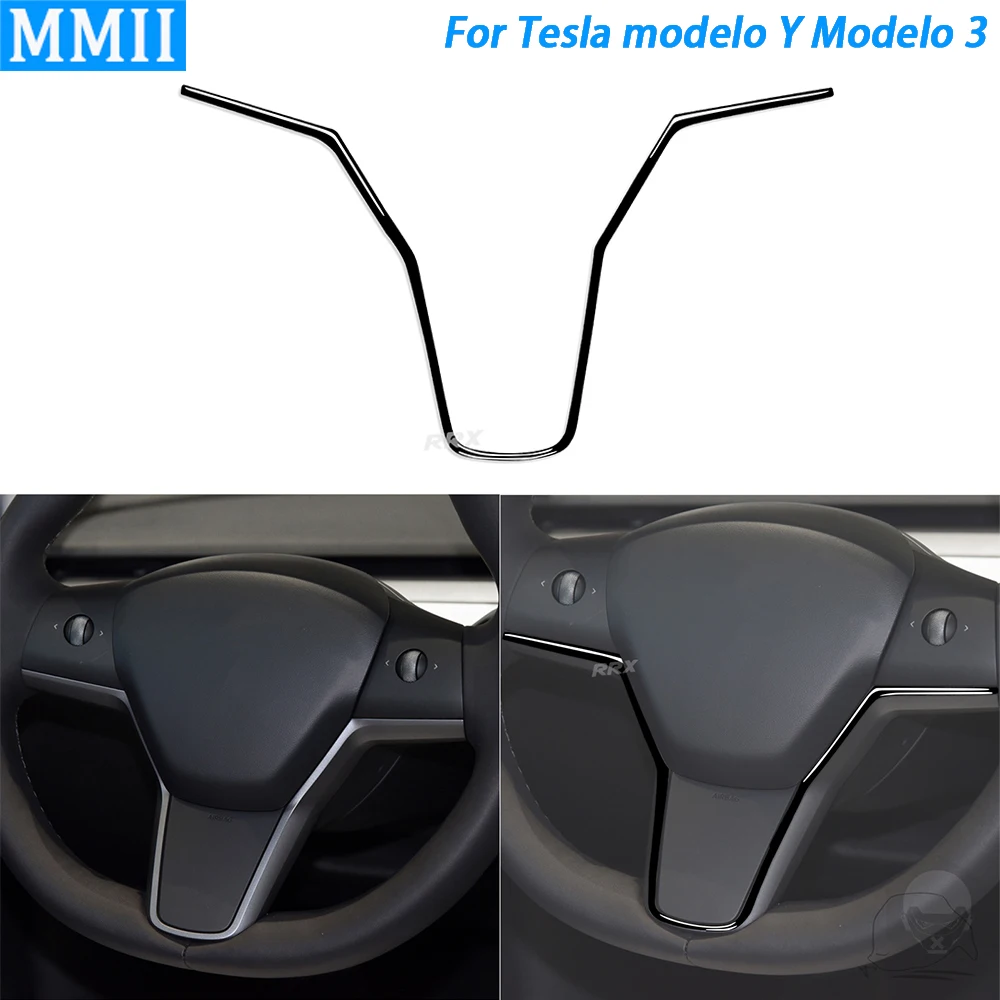 

For Tesla Model Y 2020+ Model 3 17-22 Piano Black Inside Steering Wheel Panel Decorative Strip Car Interior Accessories Sticker