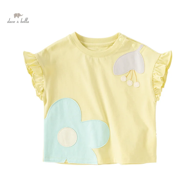 Dave Bella 2024 New Summer Girl\'s Baby T-Shirt Children Thin Top Cotton Short Sleeves Casual Fashion Sport Undershirt DB2240564