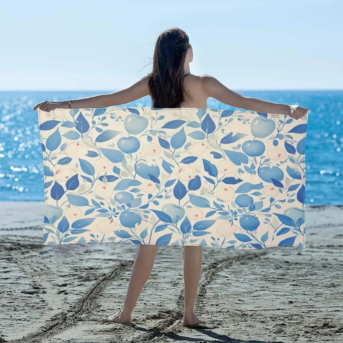 

Пляжное полотенце Blue Leaves Fruit из микрофибры, большое, без песка, быстросохнущее, легкое, для бассейна, спортзала, плавания, путешествий
