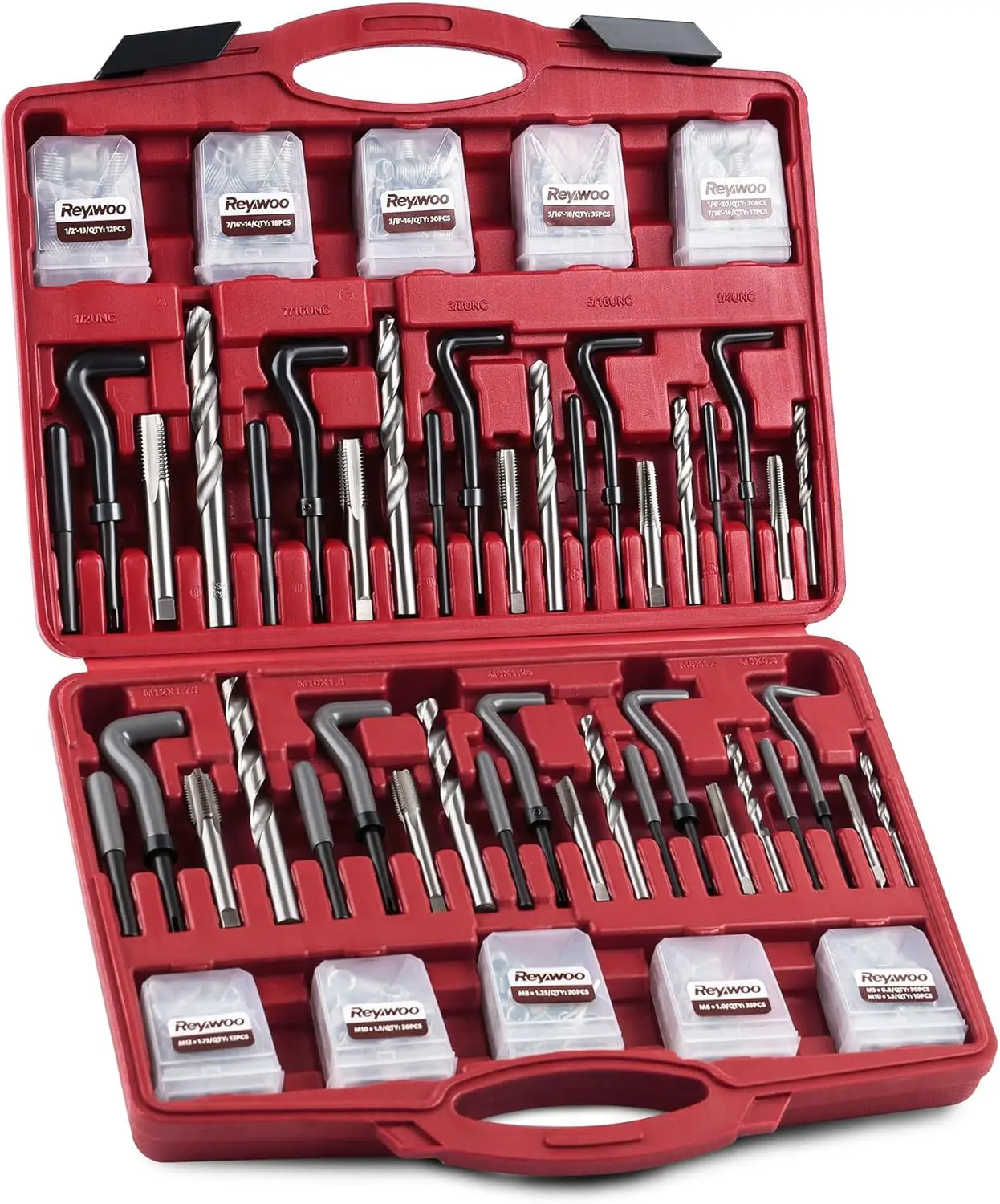 

Ремкомплект спиральной резьбы 315 шт., метрическая и SAE, M5-M12, 1/4'-1/2', сверла из быстрорежущей стали, вставки, метчики