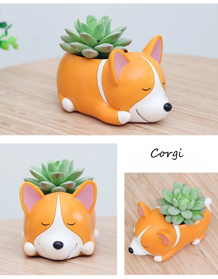 Śliczny szczeniak Corgi donica do sukulentów, garnek na parapet do Mini Bonsai dekoracja domu prezent biurowy na dla miłośników psów