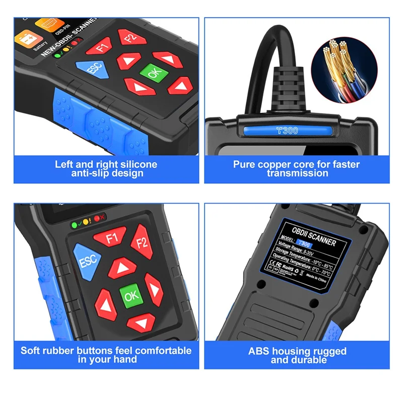 أداة تشخيص الماسح الضوئي T300 Obd2، جهاز اختبار بطارية السيارة للسيارات والشاحنات، فحص قارئ رمز المحرك، كاشف أخطاء السيارة #5