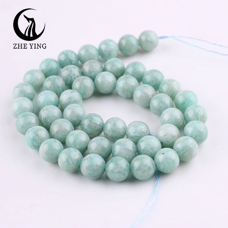 Zhe Ying New Natural Amazonite Stone Round Loose Gemstone Beads for Jewelry Making Needlework DIY Bracelets Necklace Accessories