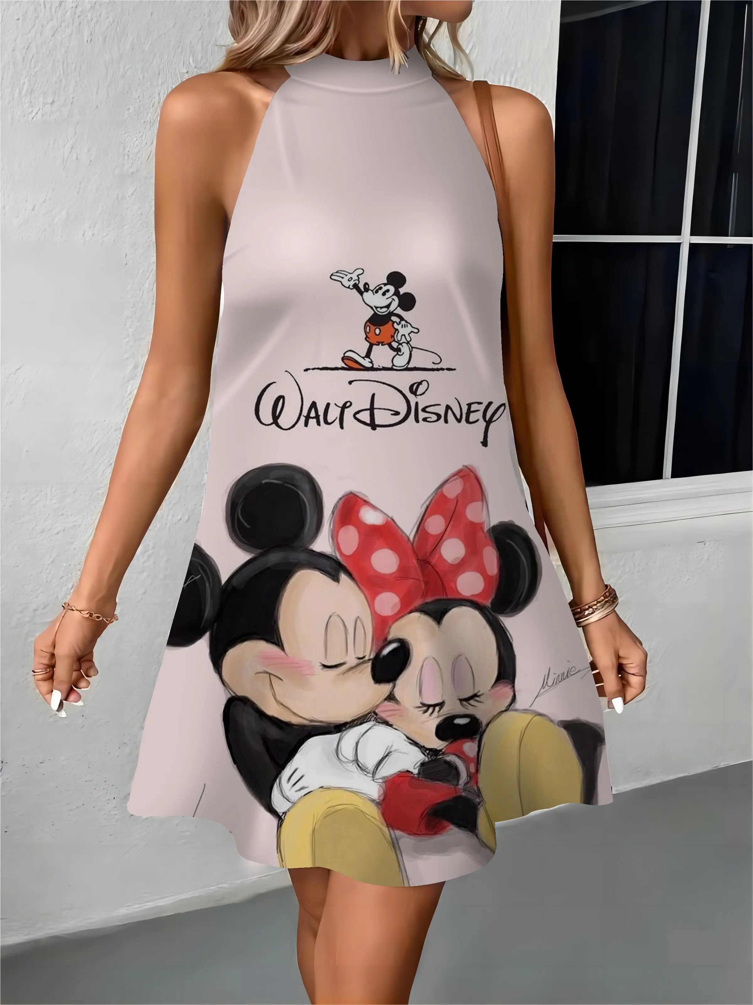 

Beach Dress Minnie Mouse Elegant Party Dresses 2024 Disney Mickey Bow Knot Off Shoulder Apron Womens Fashion Summer Women Midi