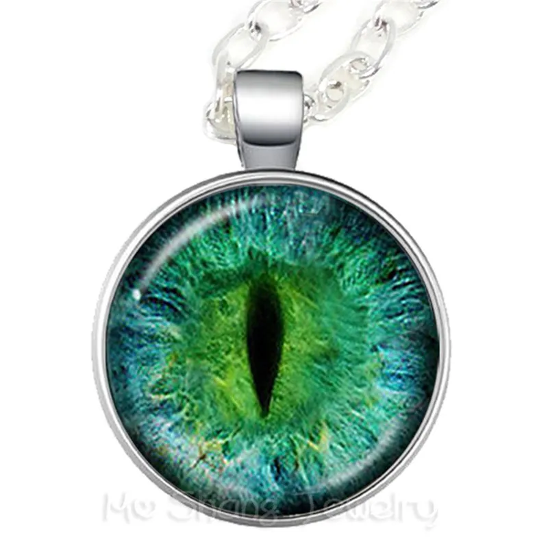 Fashion Colored Evil Eye Necklace Beautiful Animal Dragon Cats Eye Heart 25mm Glass Cabochon Pendant Gift For Fridends