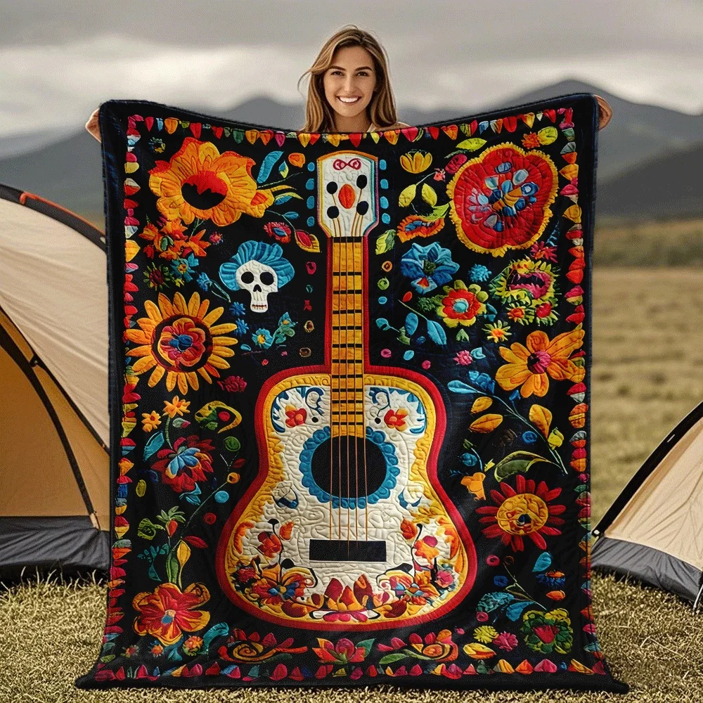 Colorful floral guitar pattern Blanket for Sofa Bed Travel Camping Living Room Office Conditioning Blanket for All Seasons Gifts