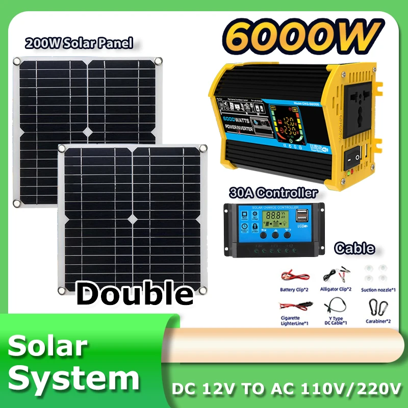 Kit Panel Solar 6000w 220v Plate Complete House Plug 400wSolar Panel with Battery and Inverter Intelligent Solar Kit for Camping