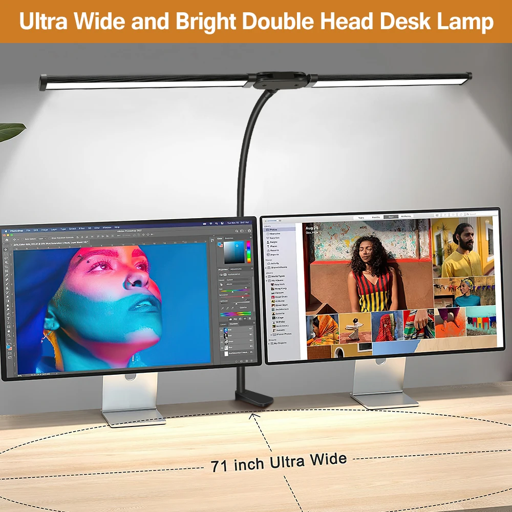 Double Headed LED Clip Type Remote Control Desk Lamp Reading Lamp Desktop Desk Lamp Architectural Desk Lamp with 5 Color Modes A