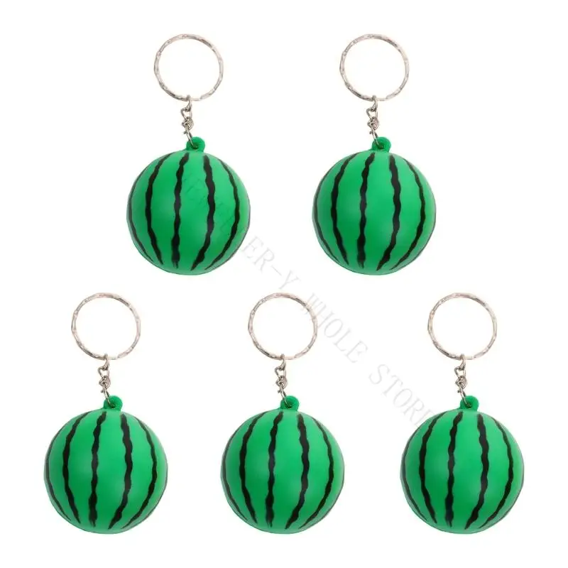R7UF 5Pcs Fruit Shaped Squeeze Toy Keychain Decoration Pressure Relief Fidgety Sensory Toy For Kids Adults Office School