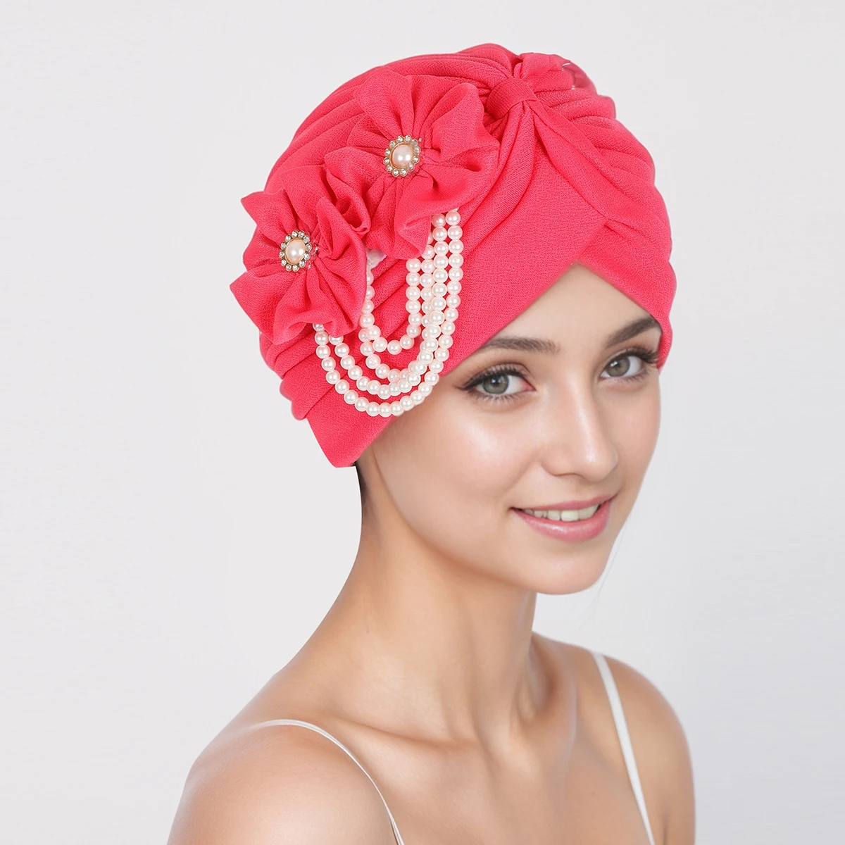 Perlen Perlen Turban Kappe für Frauen Blume Design weiblichen Kopf wickelt muslimischen Kopftuch Motorhaube Haarausfall Hut Abdeckung – Detail 5