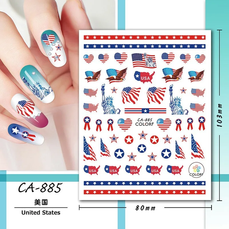 Nail Art Sticker American Sports Day Outdoor Activities Nail Art Stickers Flag 4th of July Digital Flags Slider Nail Art Decals