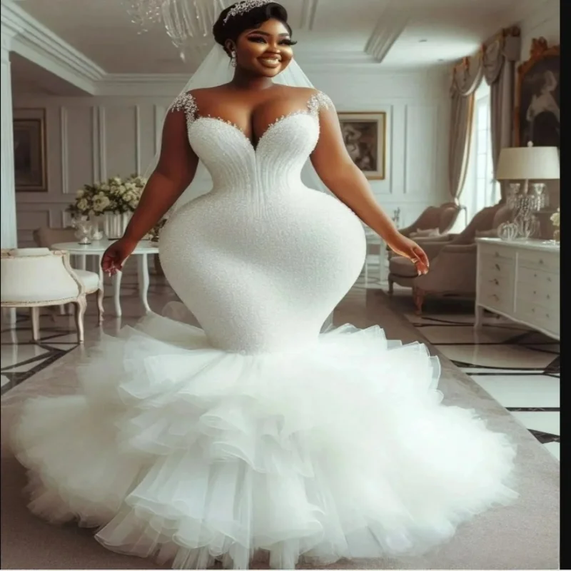 Свадебное платье с прозрачным вырезом и блестящими бусинами и блестками по индивидуальному заказу, Robe De Mariée, свадебное платье русалки со шлейфом