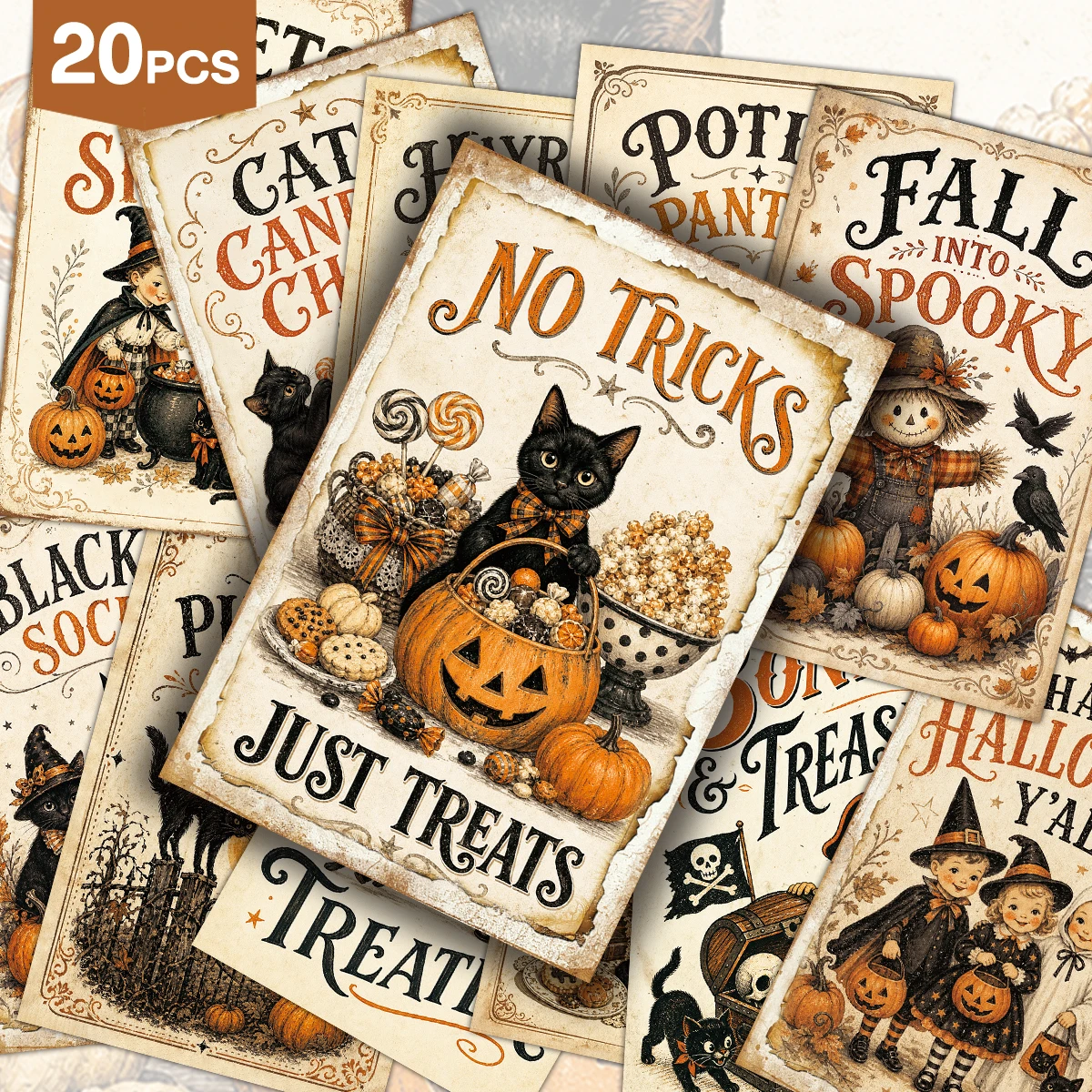 20 Stück Vintage-Halloween-Postkarten mit gruseligen Motiven, Heimdekoration, Wanddekoration für Spukhäuser, für Party-Hintergründe, Geschenk für Halloween-Liebhaber – Detail 1