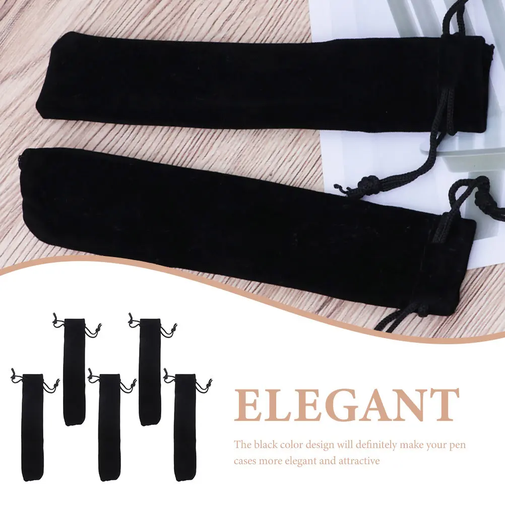 5Pcs Single Pen Pouch Black Flannelette Drawstring Pen Sleeve Pencil Gift Packaging Bag Pencil Sleeve Lint Drawstring Bag