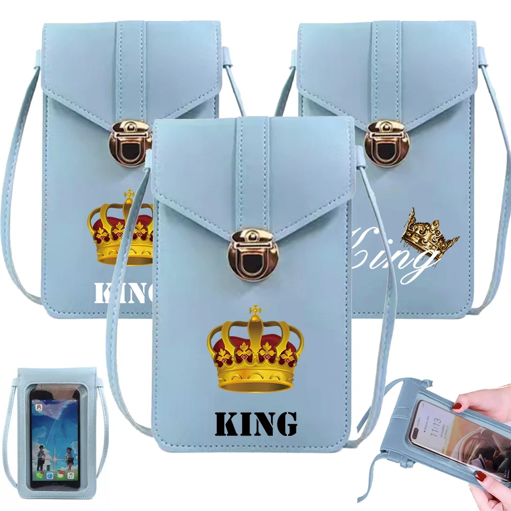 

Mobile Phone Bag Fashion Shoulder Touch Screen Phone Bag King Pattern Printing Series Leather Women Crossbody Bags