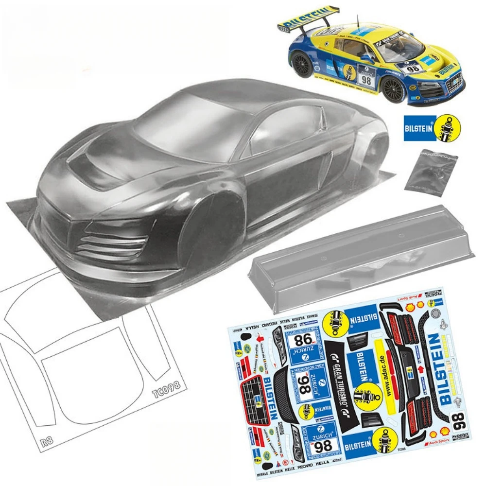 

Масштаб 1/10 Aoudi R8 Clear Lexan Body W/Rear Wing подходит для Tamiya TT01 TT02 XV01 XV02 RC Шасси Kyosho fazer mk2 257-260 мм Wheelbase