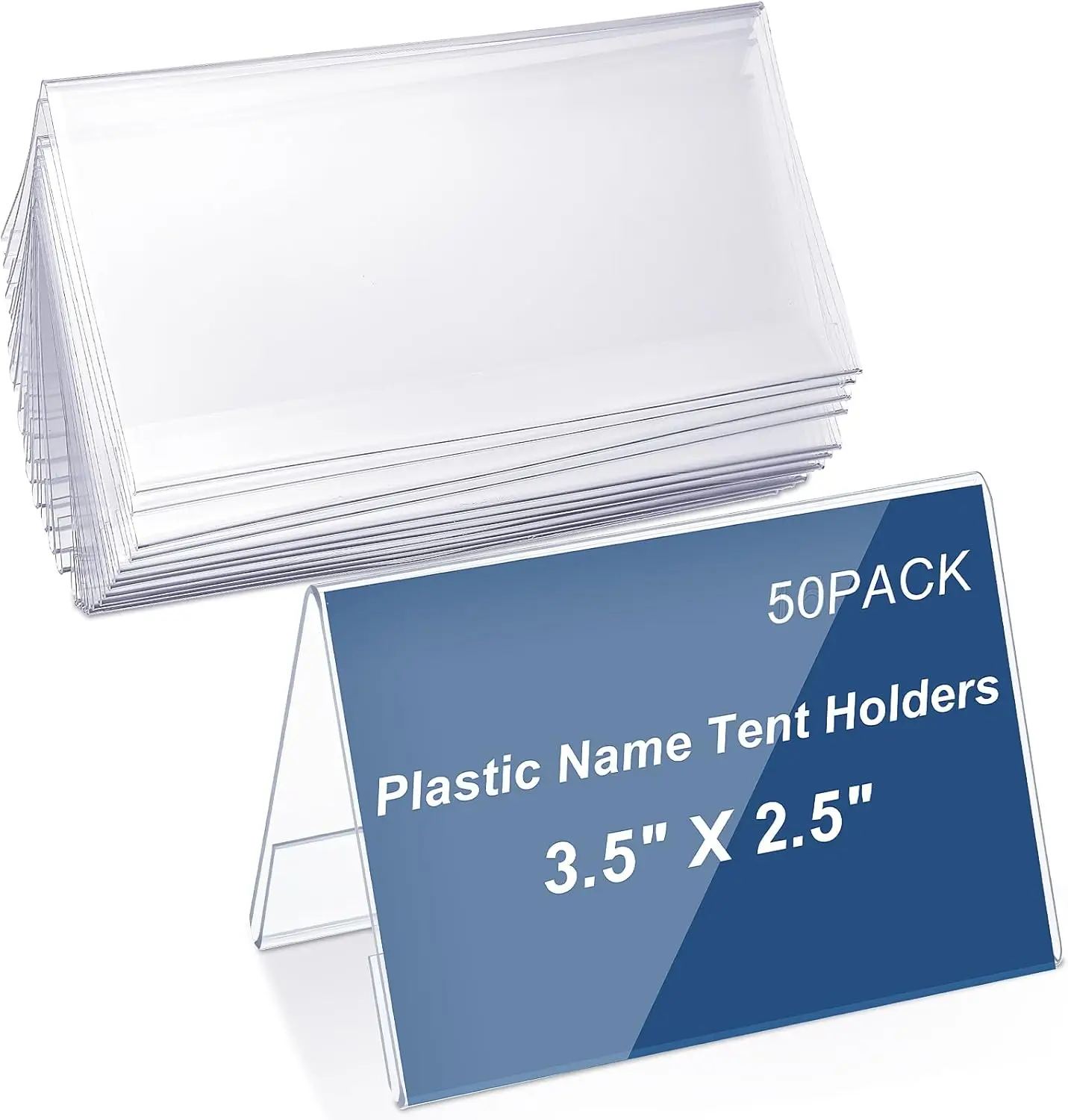 

50 Clear Plastic Name Tent Holders 3.5'' X 2.5'' Acrylic Desk Plate for Office Table Conference Meeting Room