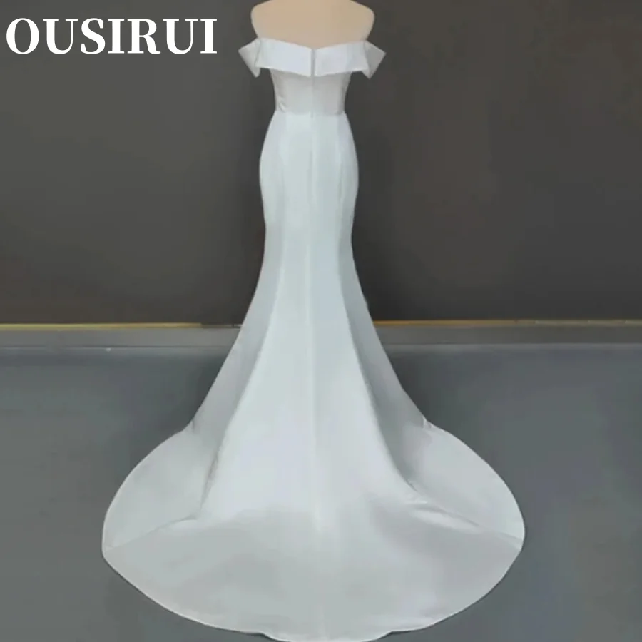 OUSIRUI abiti da sposa senza schienale Custom Made Sweep Train eleganti abiti da sposa a sirena con scollo a v fuori dalla spalla Vestidos De Novia