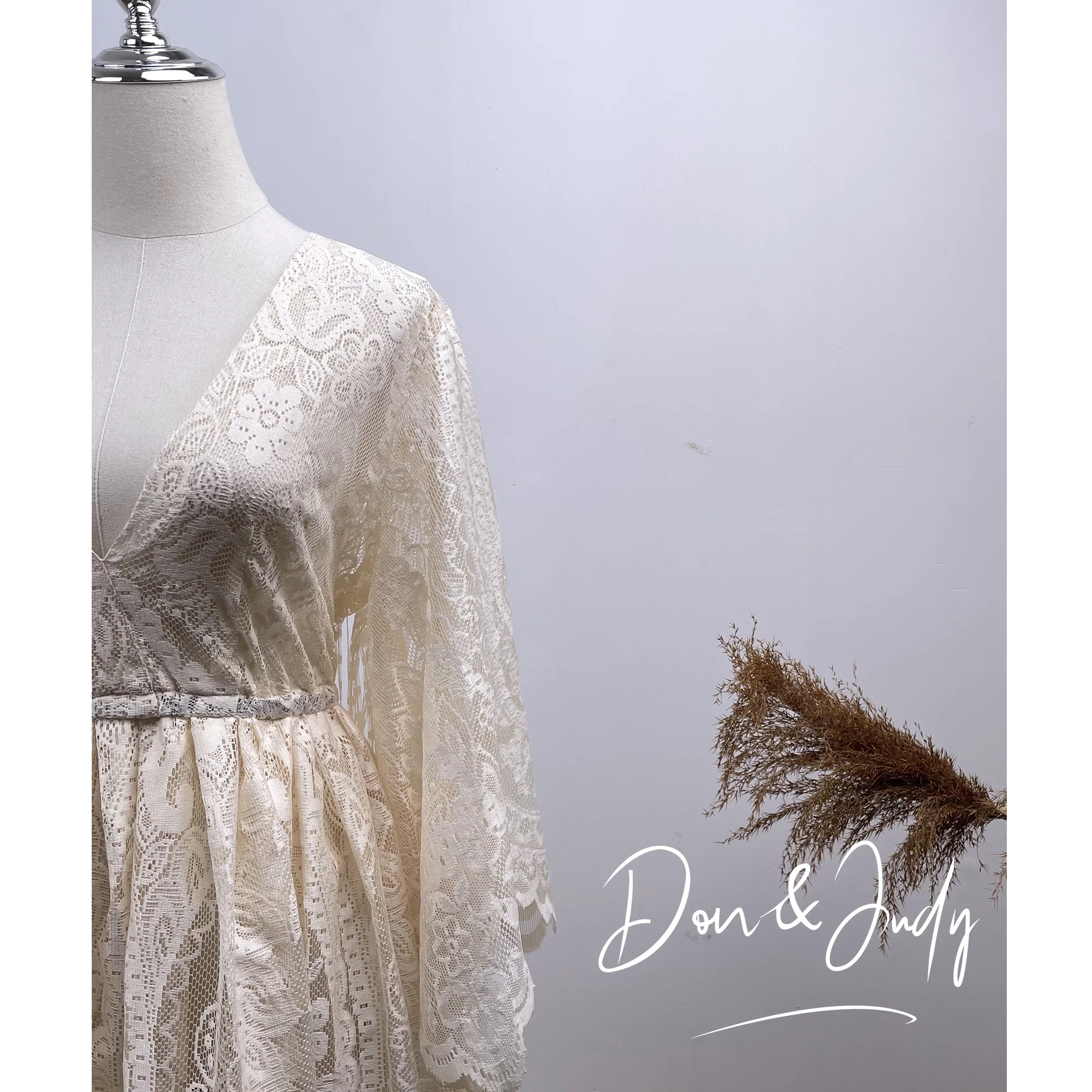 Don&Judy Bohe Clothes for Pregnant Women V-neck Lace Dress with Tassels Maternity Photography Clothing Wedding Birthday Party