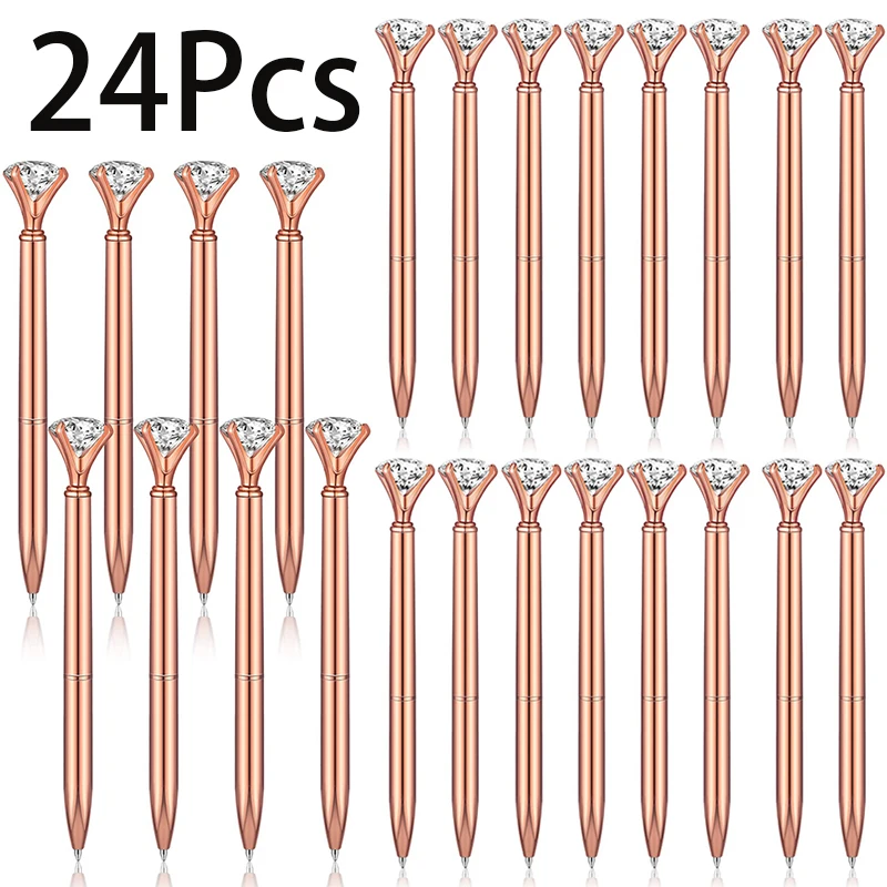 

24 шт., шариковая ручка из розового золота для женщин, ручки с кристаллами и бриллиантами, металлическая шариковая ручка с черными чернилами, офисные школьные принадлежности для свадебной вечеринки
