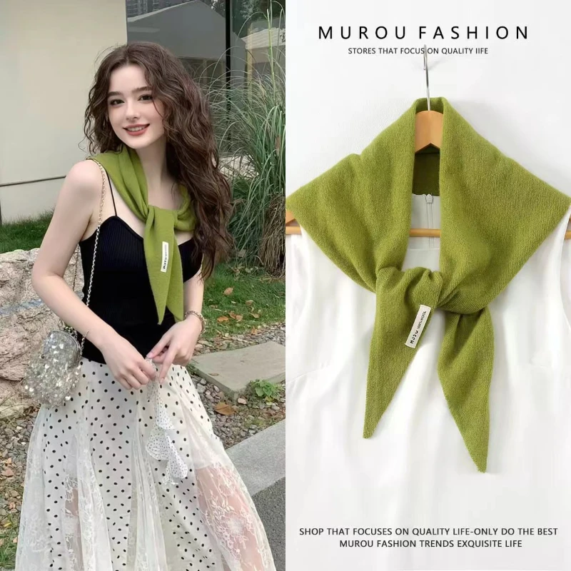 

2025 шерстяной вязаный треугольный шарф в британском корейском стиле, женский платок, вязаный шарф, многофункциональный теплый вязаный шарф